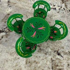 Vintage Doll House Furniture Green and Pink Decorative Table Set